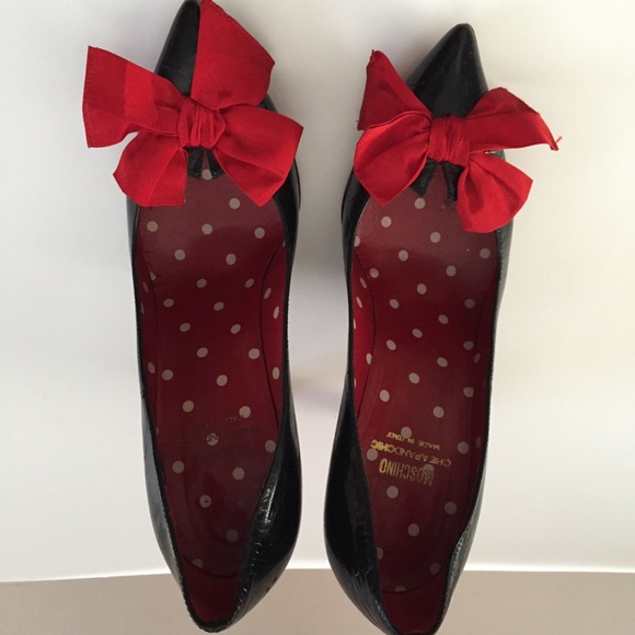 Moschino cheap and chic designer cheapandchic black patent red heel bow 6 as is - Picture 13 of 16